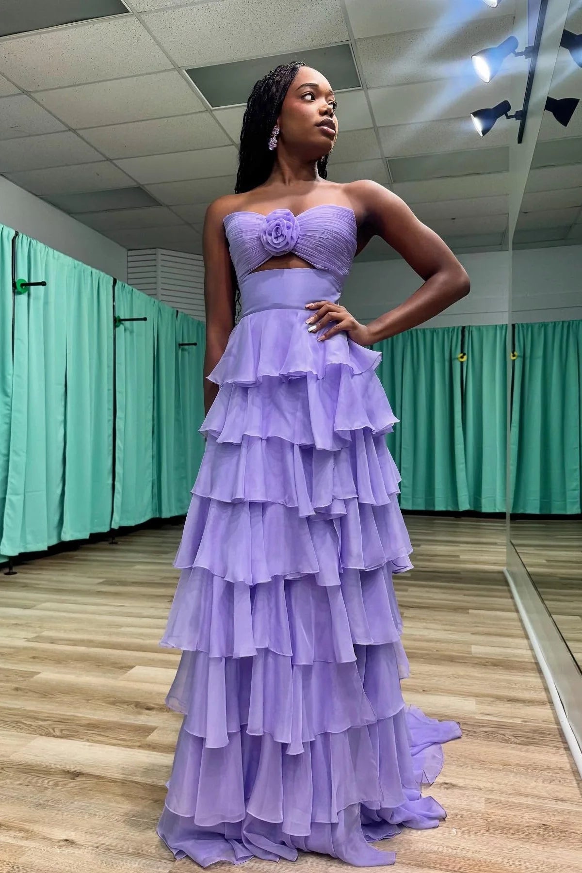 Yellow Chiffon Sweetheart Tiered Floor-Length Evening Dress