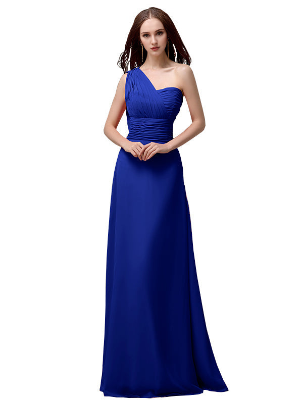 Vestidos de dama de honor únicos, sin mangas, con un solo hombro, sin tirantes, corte A y largo hasta el suelo