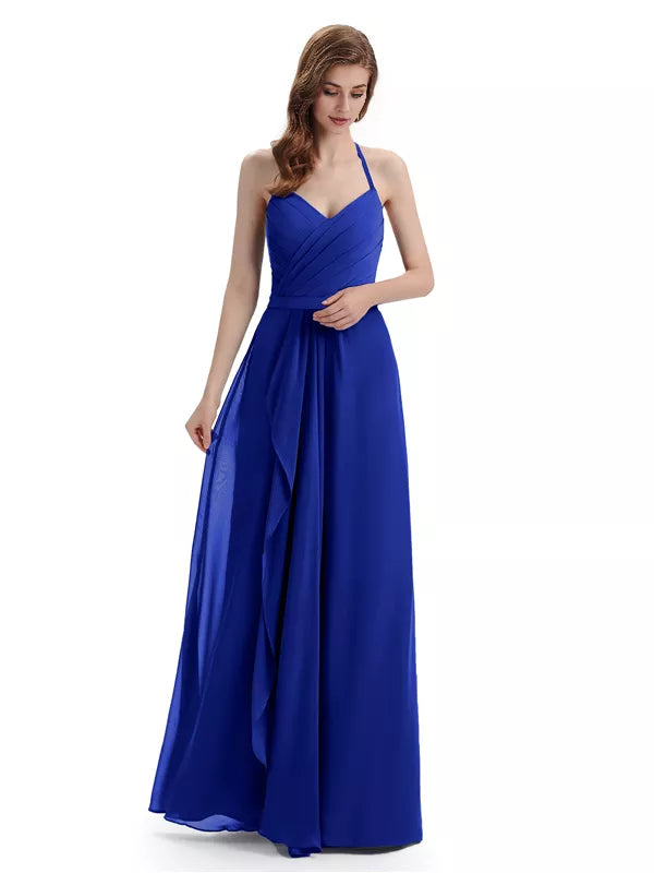 Charming Halter V-neck Off Shoulder Sleeveless Floor Length Bridesmaid Dresses