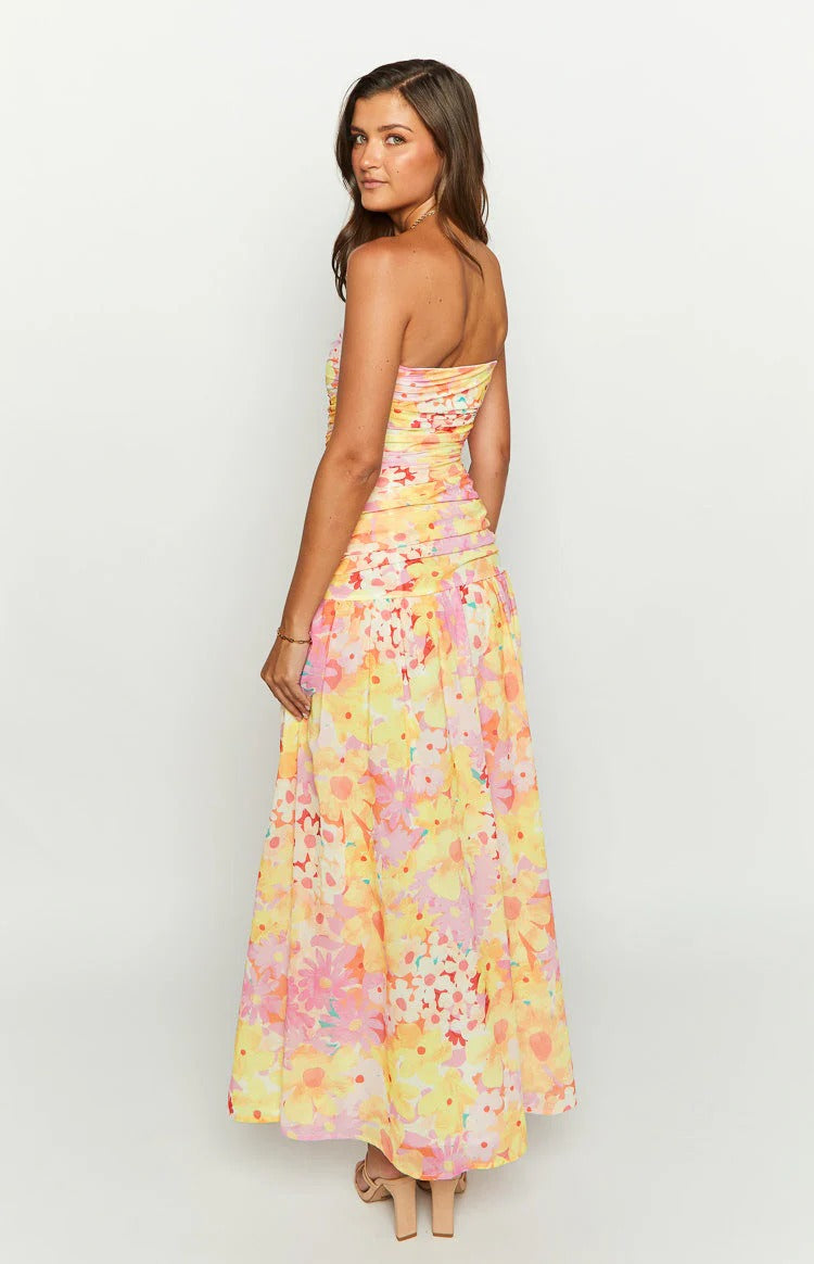 Ruched Bodice Tiered Skirt Formal Dress with Chiffon