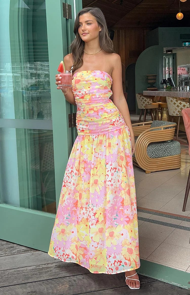 Ruched Bodice Tiered Skirt Formal Dress with Chiffon