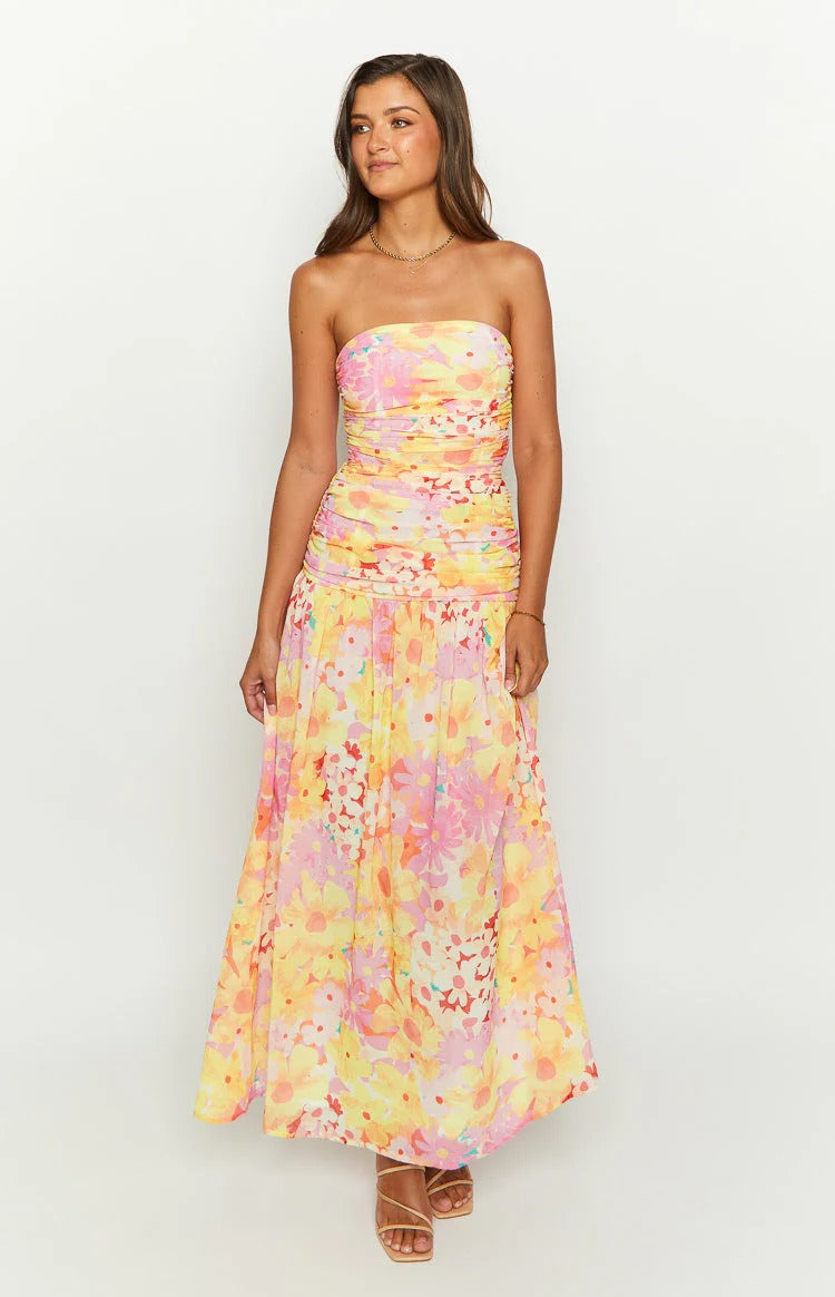 Ruched Bodice Tiered Skirt Formal Dress with Chiffon