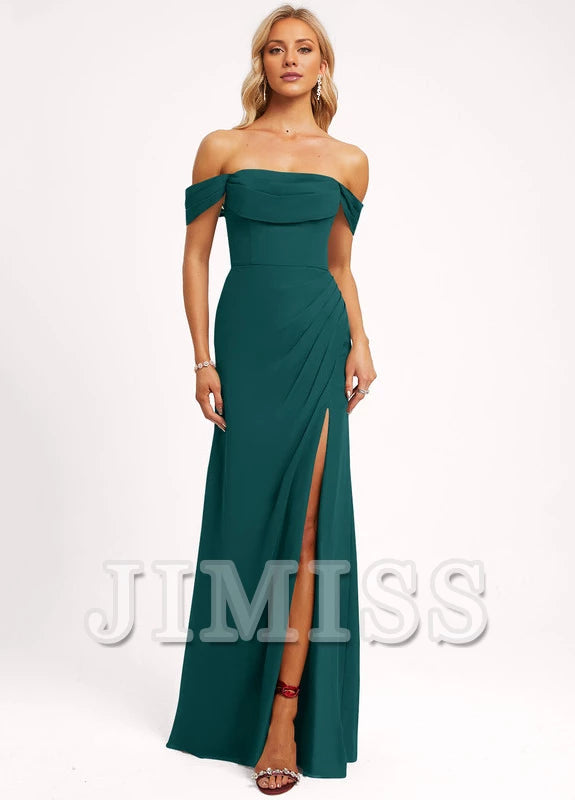 Vestido de dama de honor de gasa con volantes, corte A y largo hasta el suelo