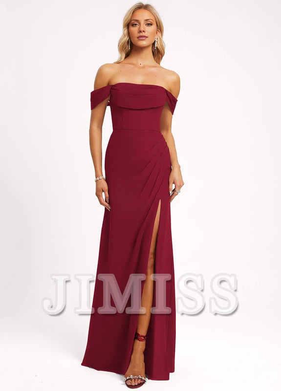 Vestido de dama de honor de gasa con volantes, corte A y largo hasta el suelo