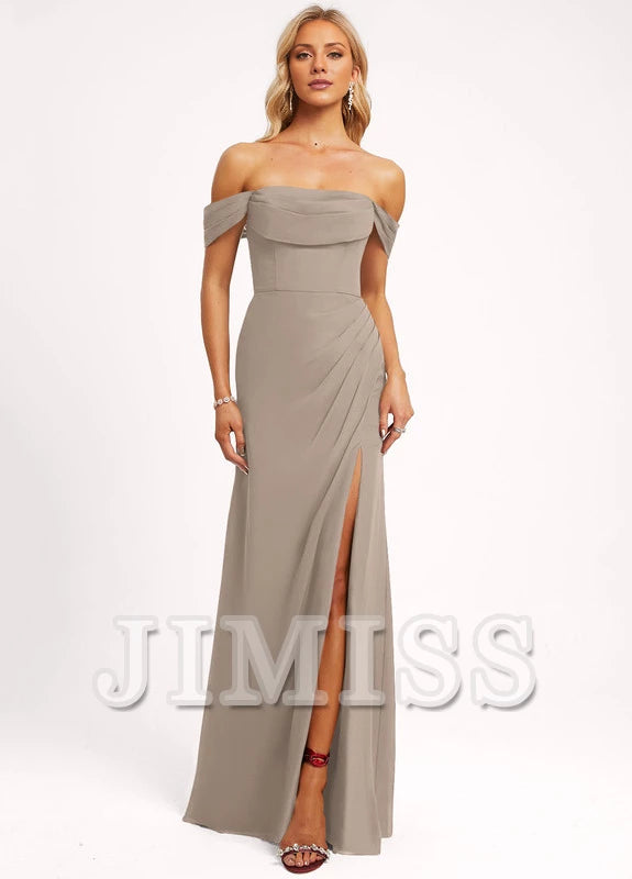 Vestido de dama de honor de gasa con volantes, corte A y largo hasta el suelo