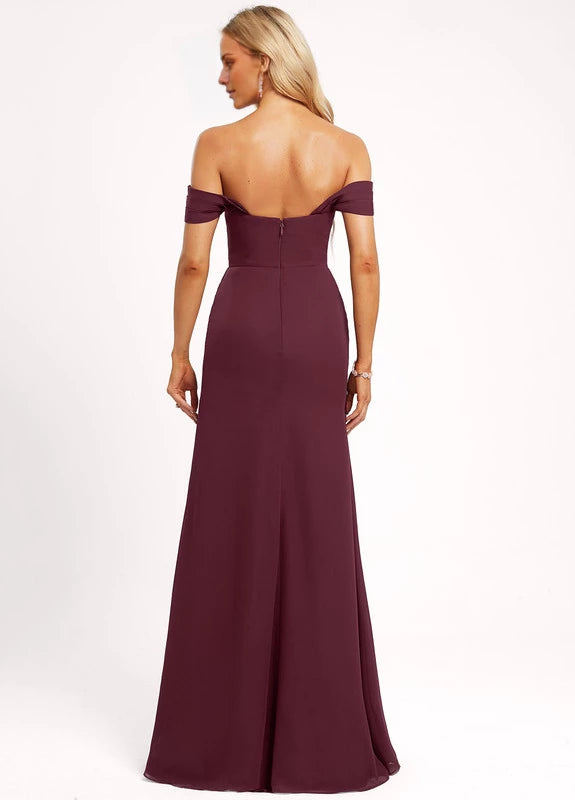 Vestido de dama de honor de gasa con volantes, corte A y largo hasta el suelo