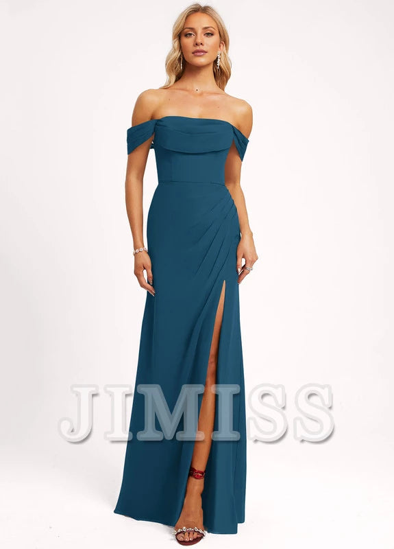 Vestido de dama de honor de gasa con volantes, corte A y largo hasta el suelo