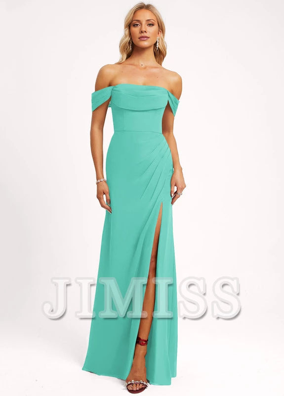 Vestido de dama de honor de gasa con volantes, corte A y largo hasta el suelo