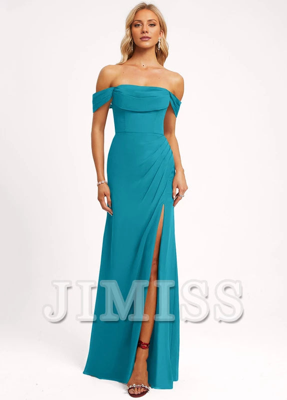 Vestido de dama de honor de gasa con volantes, corte A y largo hasta el suelo