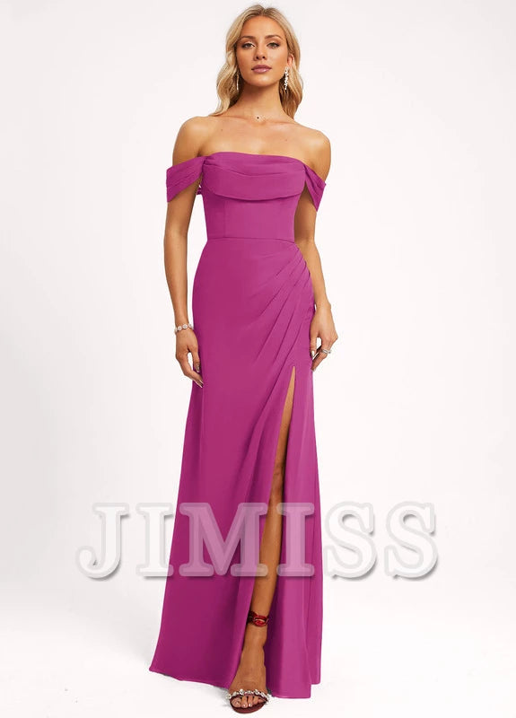 Vestido de dama de honor de gasa con volantes, corte A y largo hasta el suelo