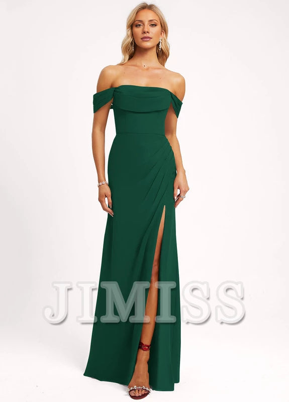 Vestido de dama de honor de gasa con volantes, corte A y largo hasta el suelo