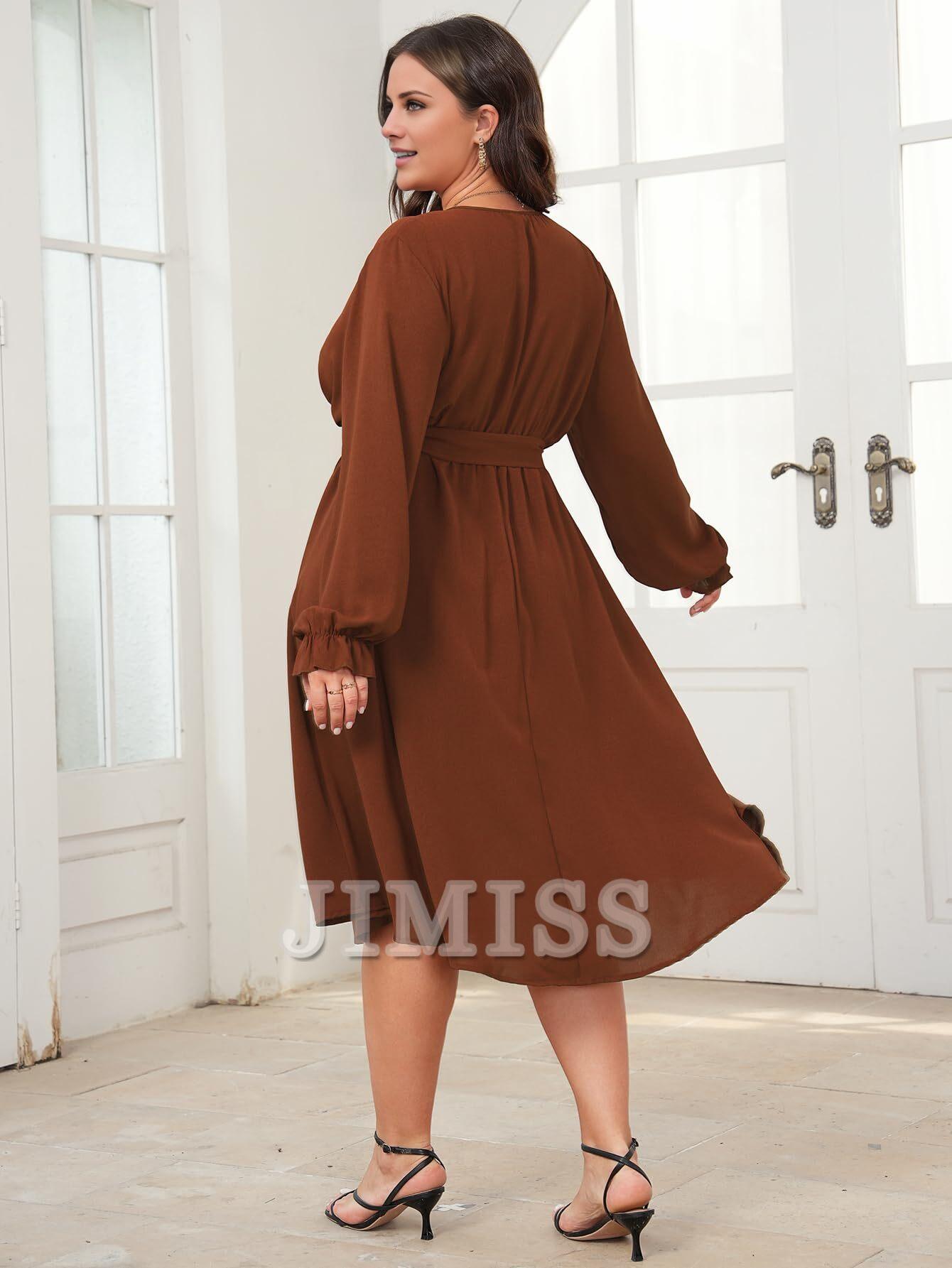 Vestido de noche de talla grande, vestido de largo medio de invierno, manga larga, cruzado, escote en V, cinturón, vestido de fiesta fluido de corte A
