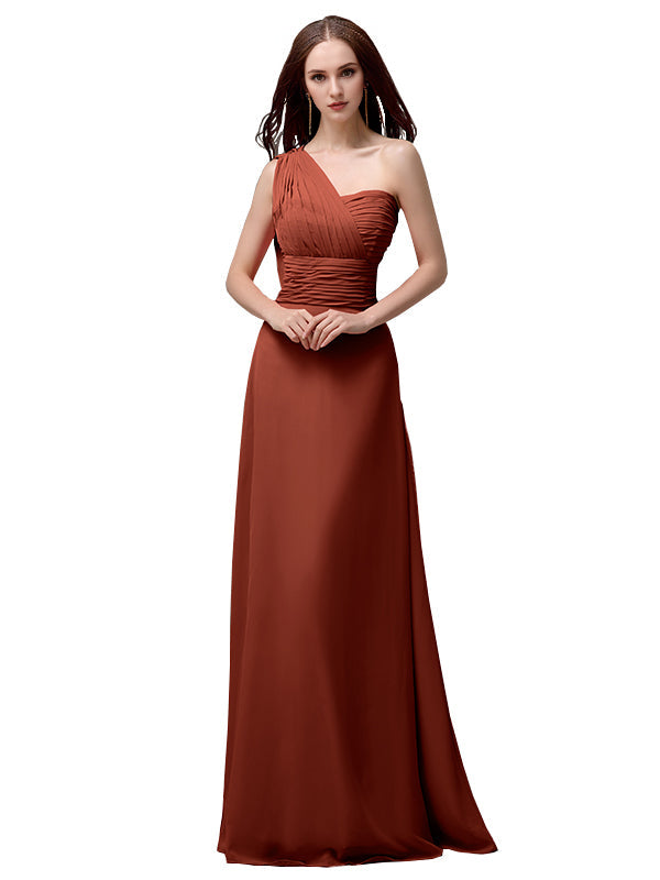 Vestidos de dama de honor únicos, sin mangas, con un solo hombro, sin tirantes, corte A y largo hasta el suelo