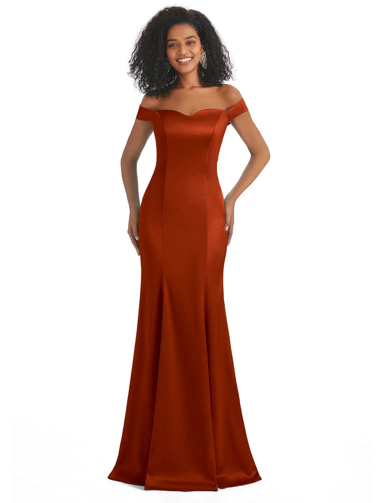 Vestidos de dama de honor largos, sencillos, de satén suave, sin mangas y con hombros descubiertos, de corte sirena