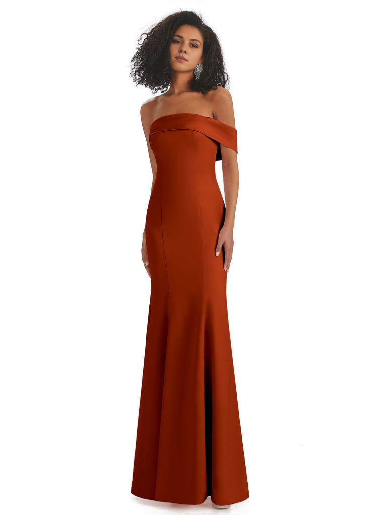 Vestidos de dama de honor de sirena con abertura lateral, sin mangas, de satén suave y sexy, únicos, de un solo hombro