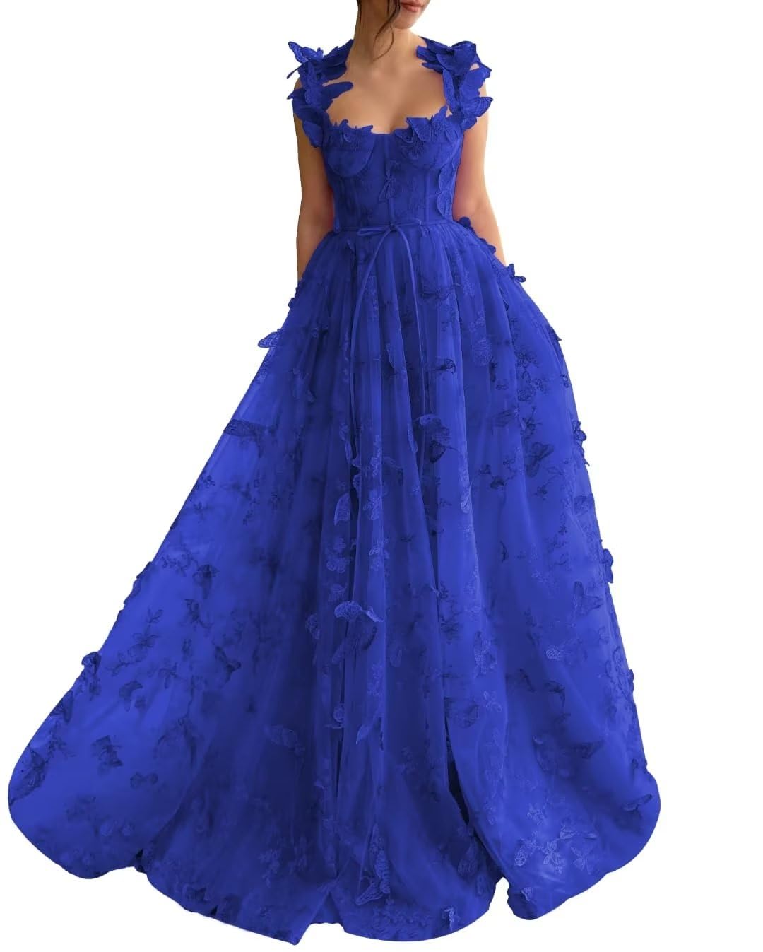 Vestido largo de tul con mariposas 3D para fiesta de noche, vestido formal para invitados de boda, vestido con abertura