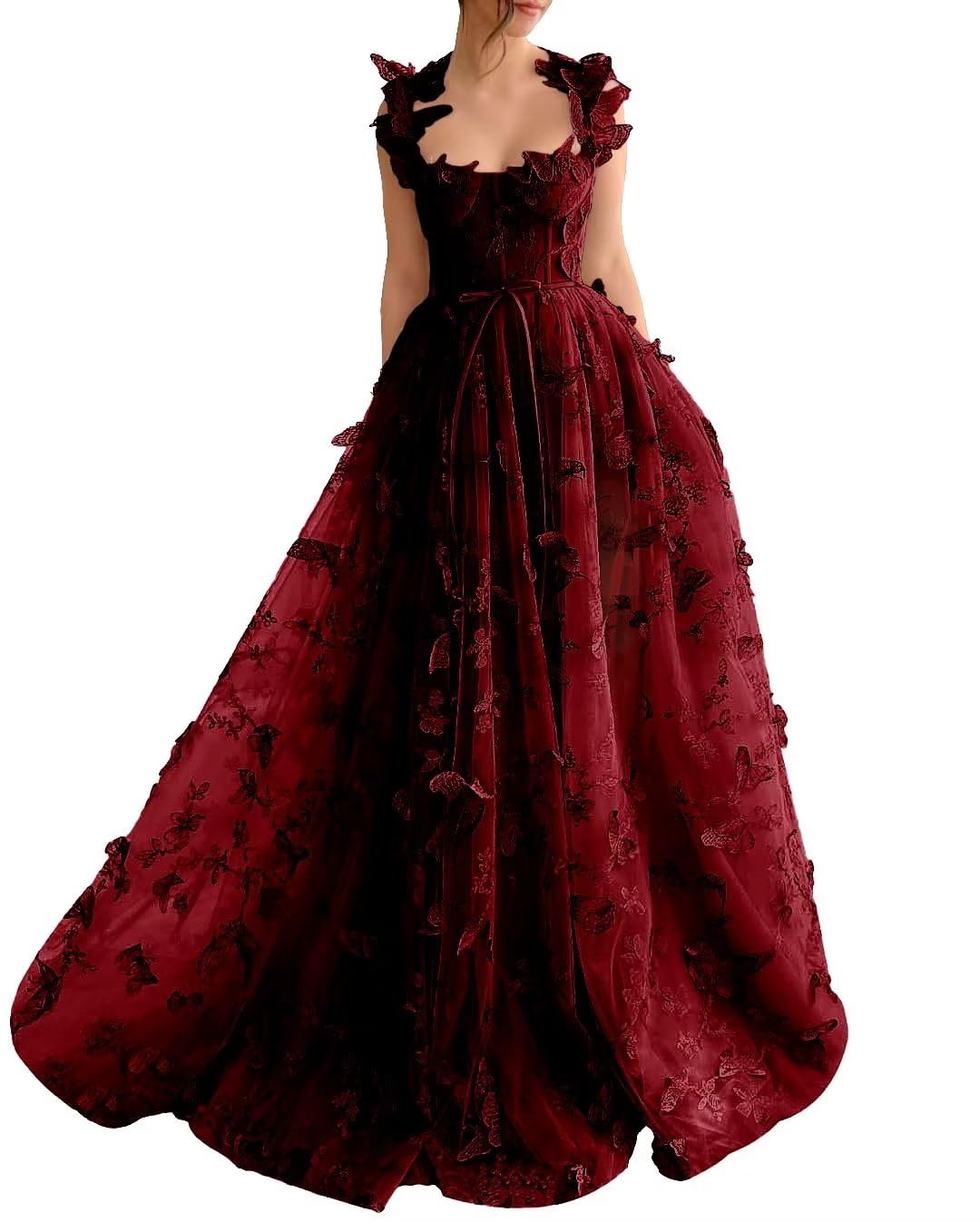 Vestido largo de tul con mariposas 3D para fiesta de noche, vestido formal para invitados de boda, vestido con abertura