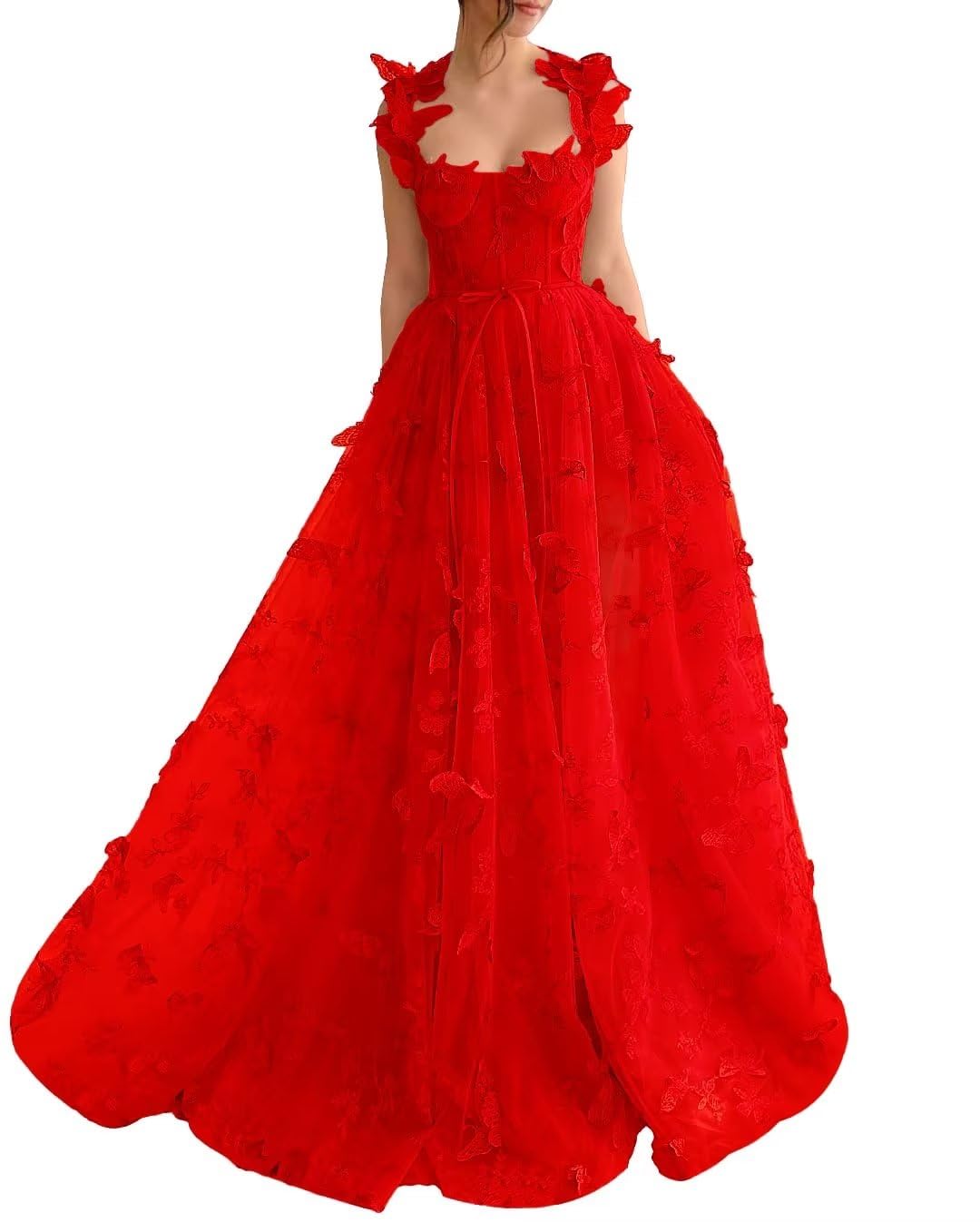 Vestido largo de tul con mariposas 3D para fiesta de noche, vestido formal para invitados de boda, vestido con abertura