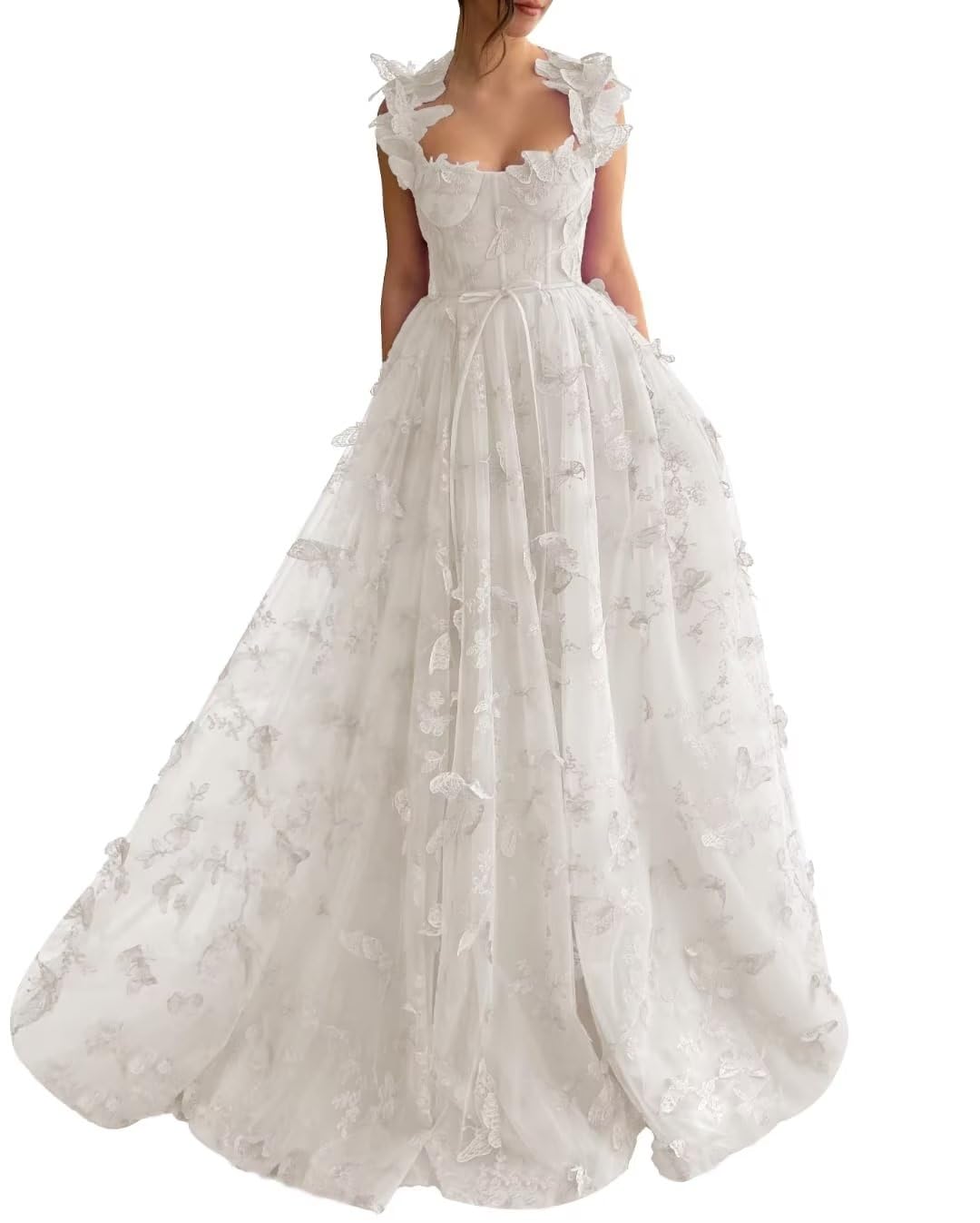 Vestido largo de tul con mariposas 3D para fiesta de noche, vestido formal para invitados de boda, vestido con abertura