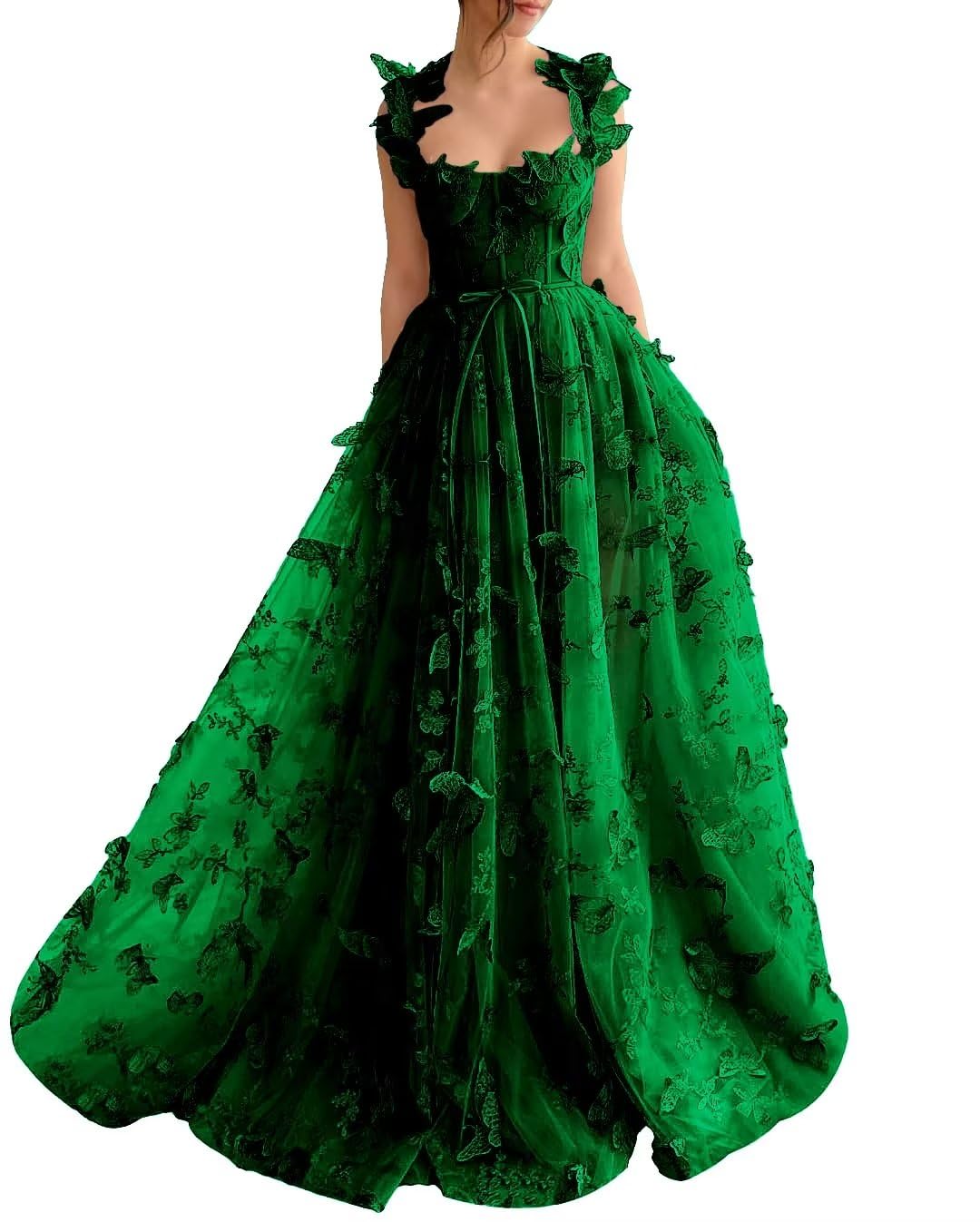 Vestido largo de tul con mariposas 3D para fiesta de noche, vestido formal para invitados de boda, vestido con abertura