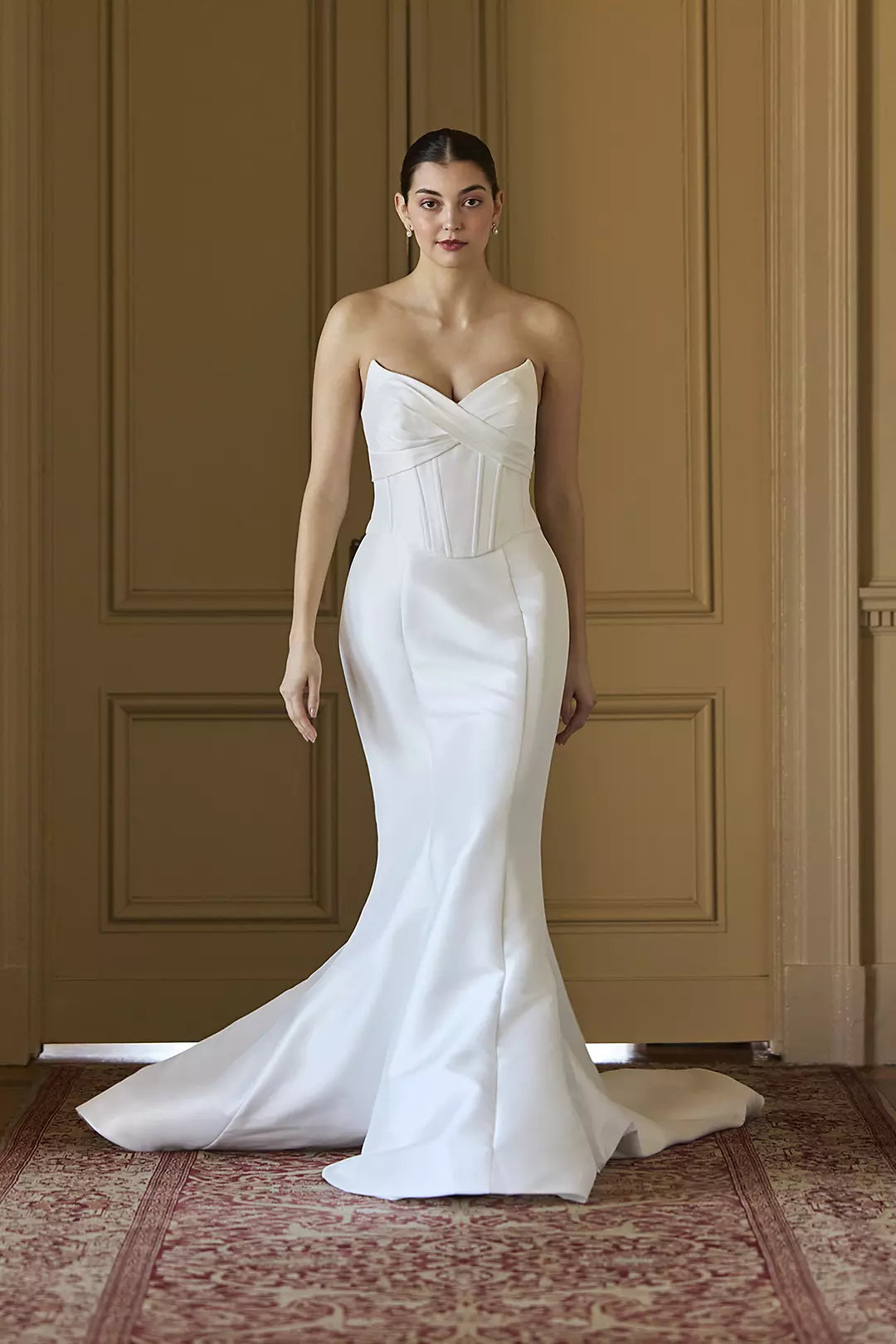 Jimiss V collar off shoulder sleeveless backless mermaid and floor length wedding dress