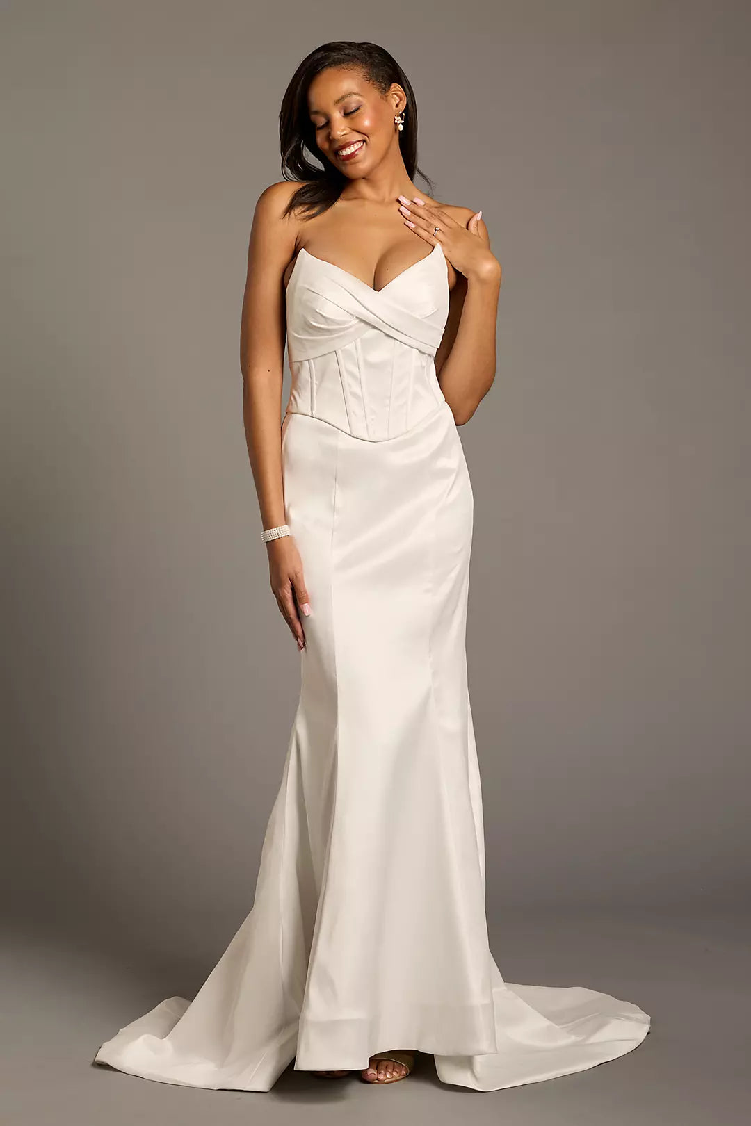 Jimiss V collar off shoulder sleeveless backless mermaid and floor length wedding dress