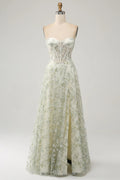 Ivory Tulle A-Line Sweetheart Bridesmaid Dress with High Slit