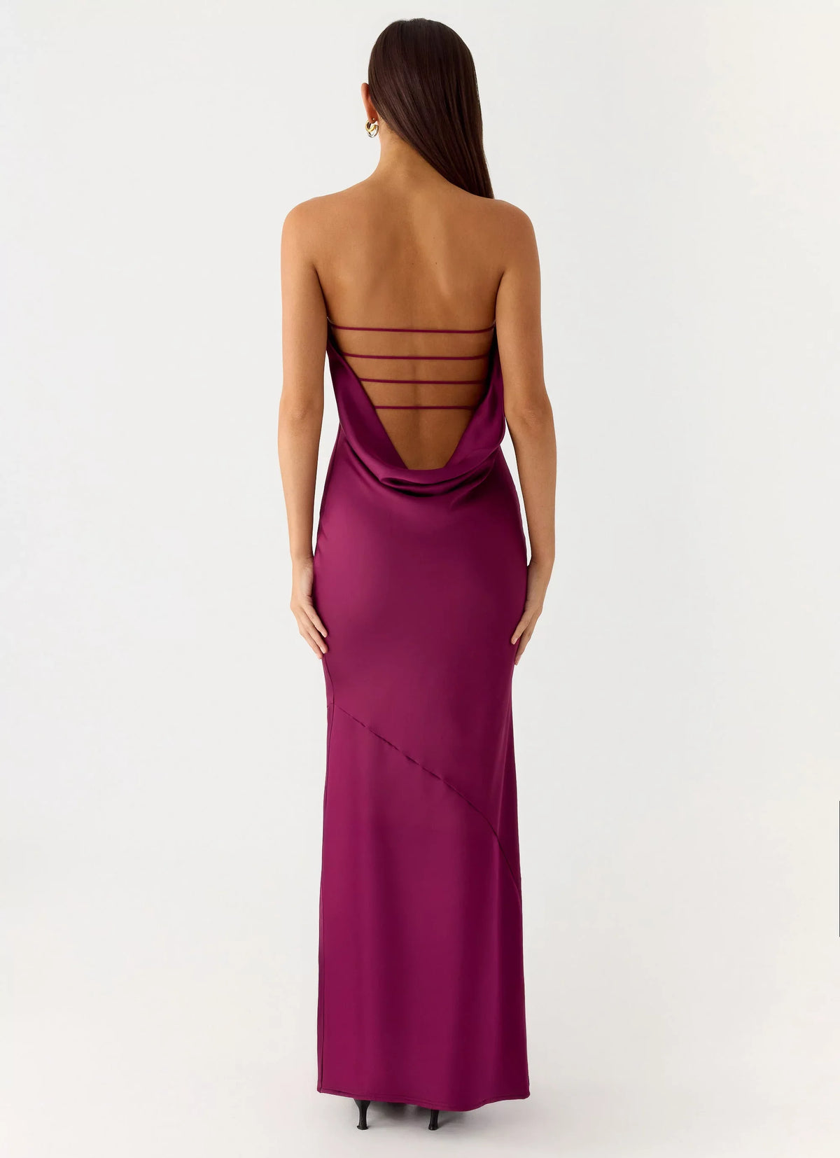Burgundy Satin Straight Neck Sheath/column Floor-Length Dress