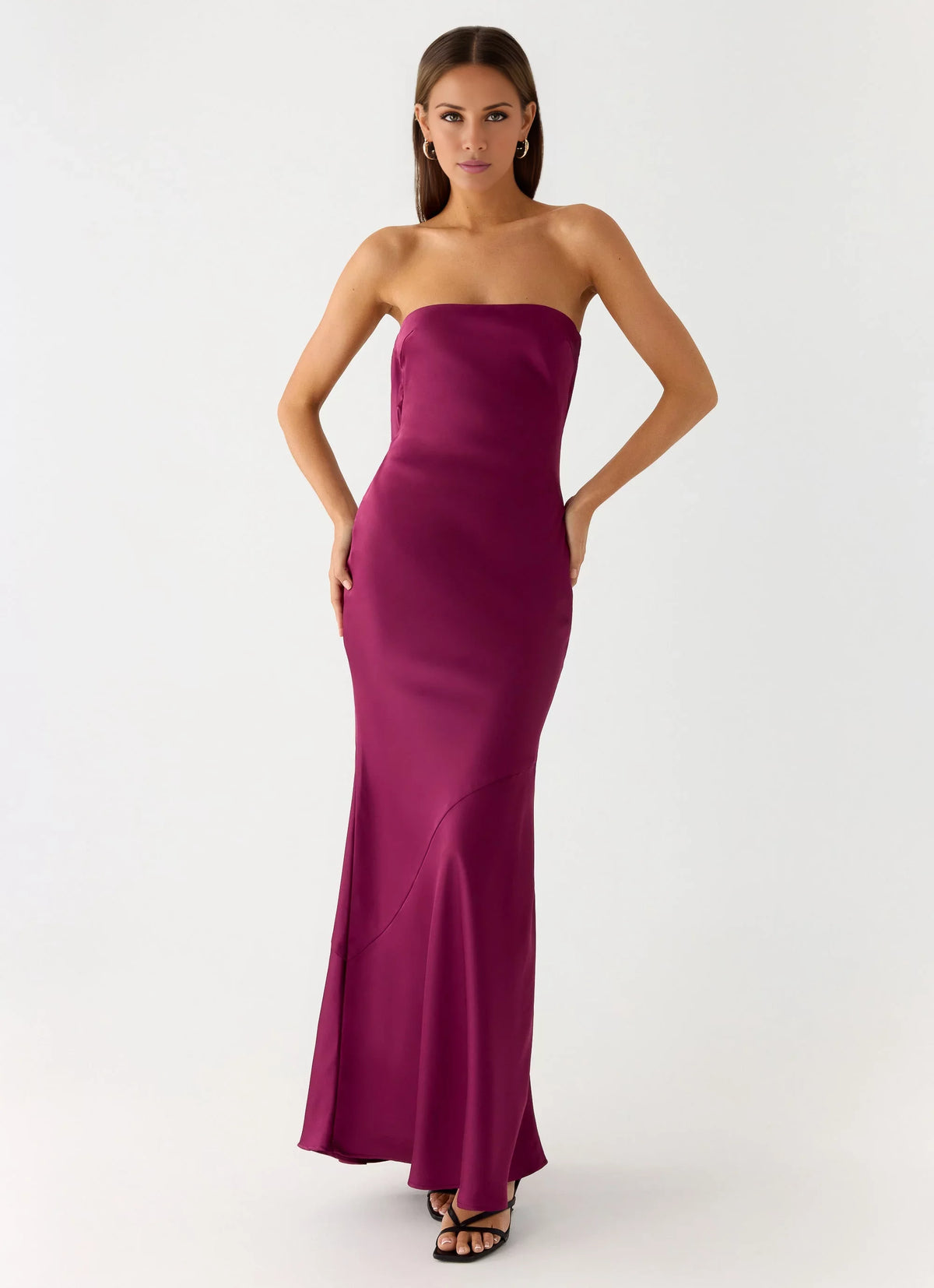 Burgundy Satin Straight Neck Sheath/column Floor-Length Dress