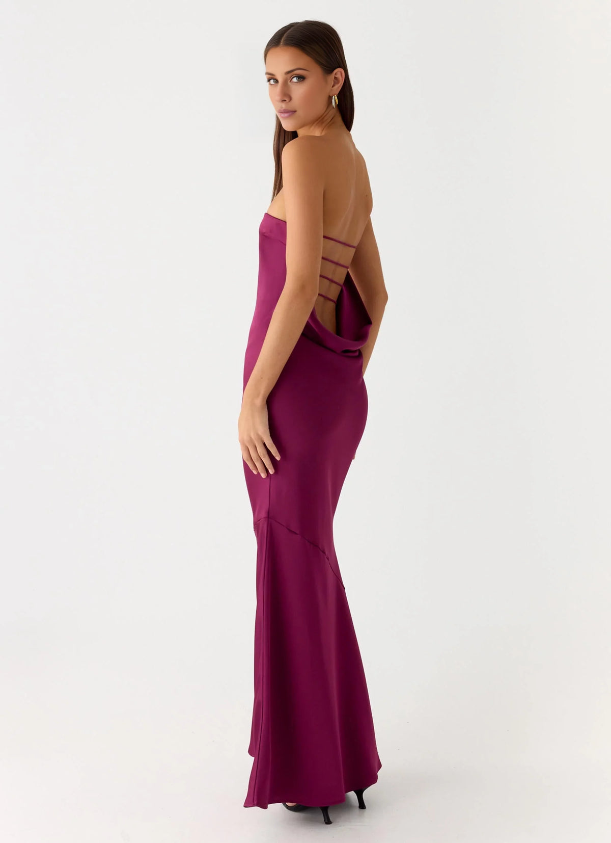 Burgundy Satin Straight Neck Sheath/column Floor-Length Dress