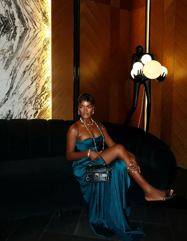 Satin Cowl Neck Spaghetti Strap Crisscross Lace-Up Back High Slit Evening Dress