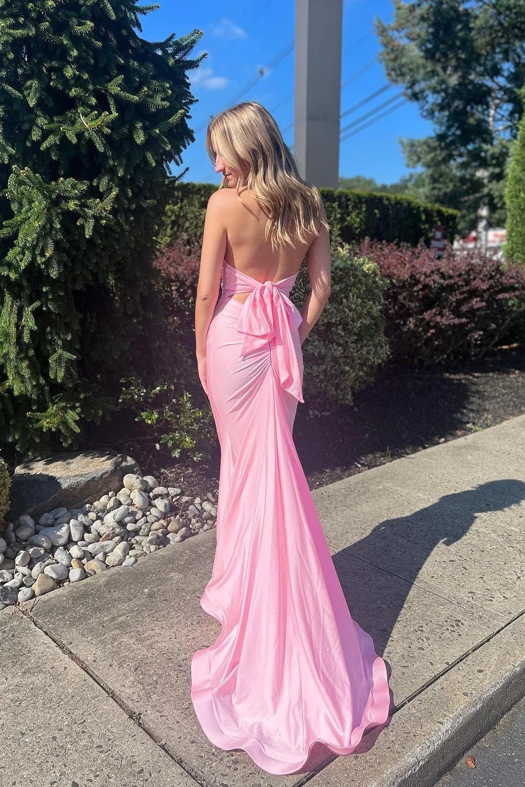 Pink Satin Mermaid Halter Neck Floor-Length Dress for Bridesmaids & Prom
