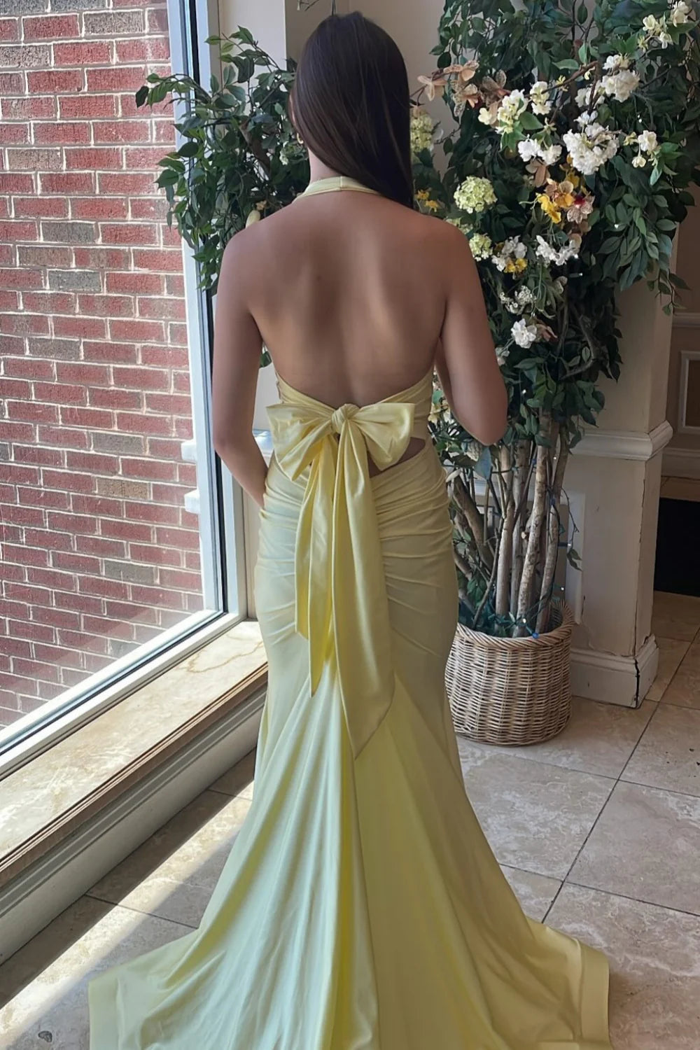 Pink Satin Mermaid Halter Neck Floor-Length Dress for Bridesmaids & Prom