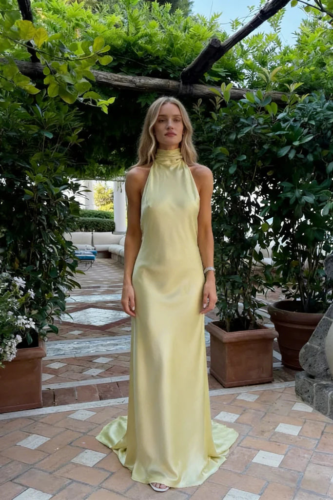 Satin Halter-Neck Open-Back Mermaid Floor-Length Evening Dresses