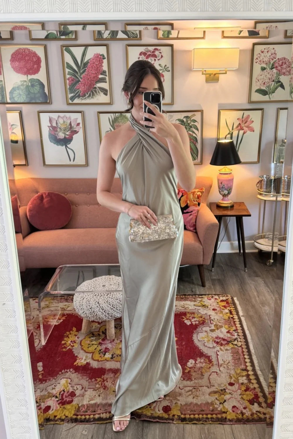 Ivory Satin Sheath/column Floor-Length Halter Bridesmaid Dress