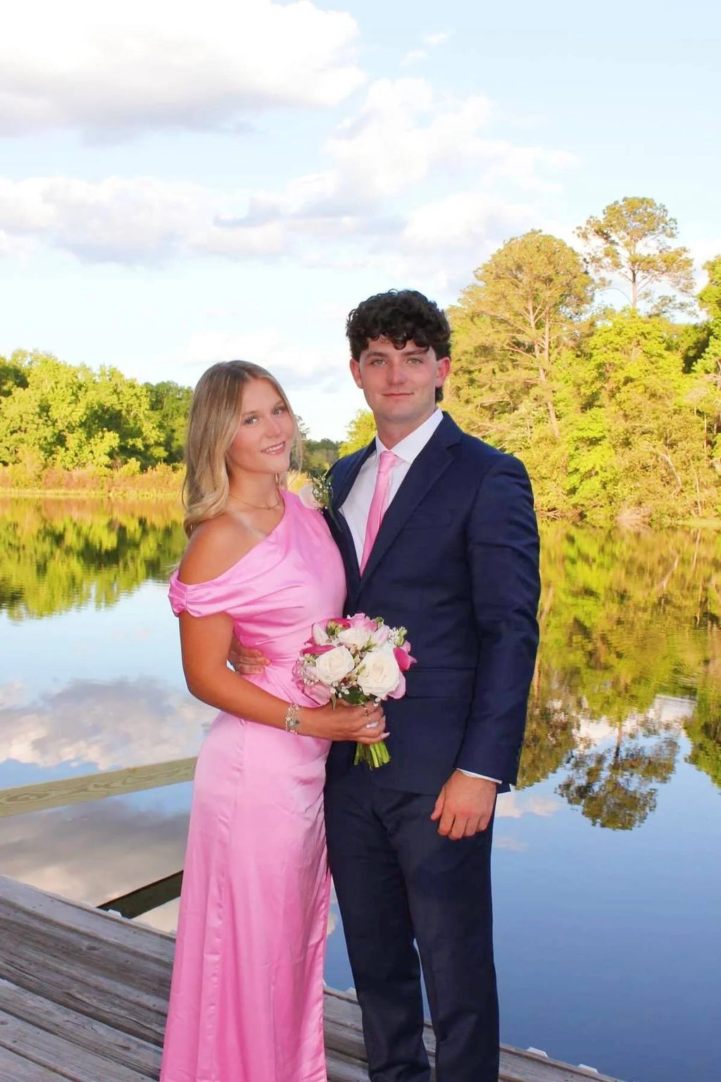 Pink Satin Sheath/column Floor-Length Dress with Cowl Neck & High Slit