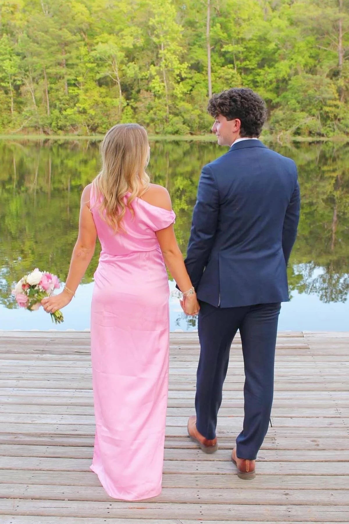 Pink Satin Sheath/column Floor-Length Dress with Cowl Neck & High Slit