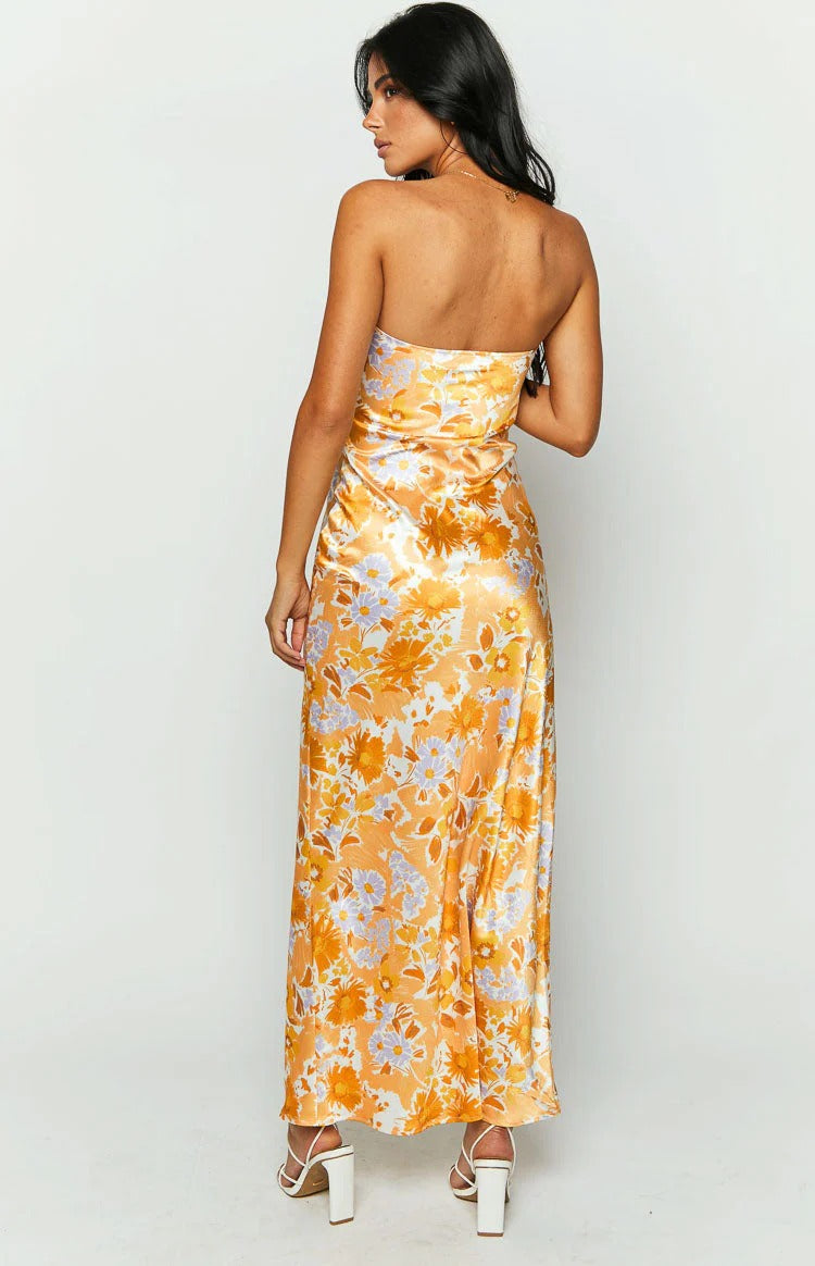 Satin Ruched Bodice Formal Dress with Open Back