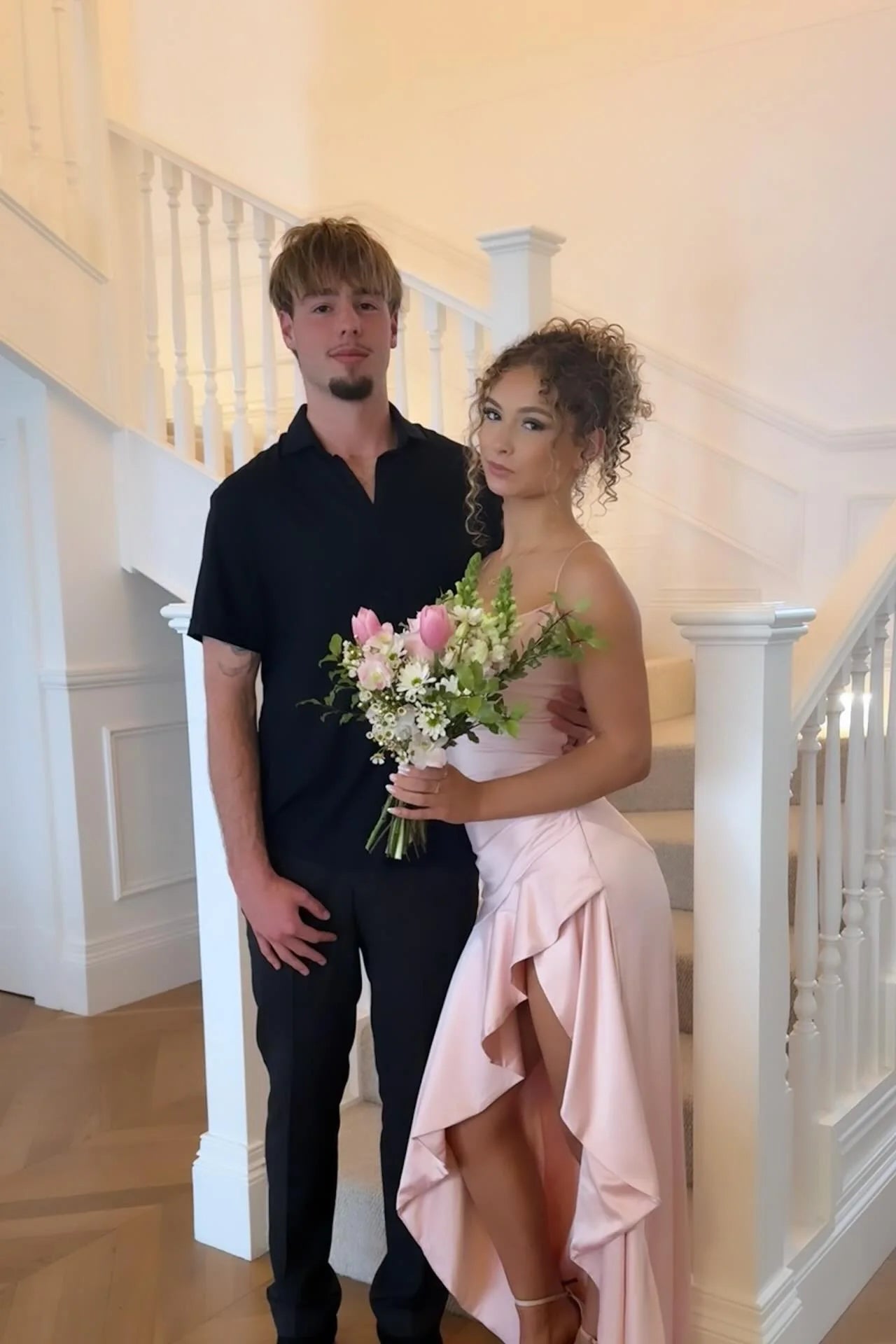 Satin Spaghetti-Strap Cowl Neck Ruched Bodice High-Slit Asymmetric Ruffle Mermaid Prom Dress