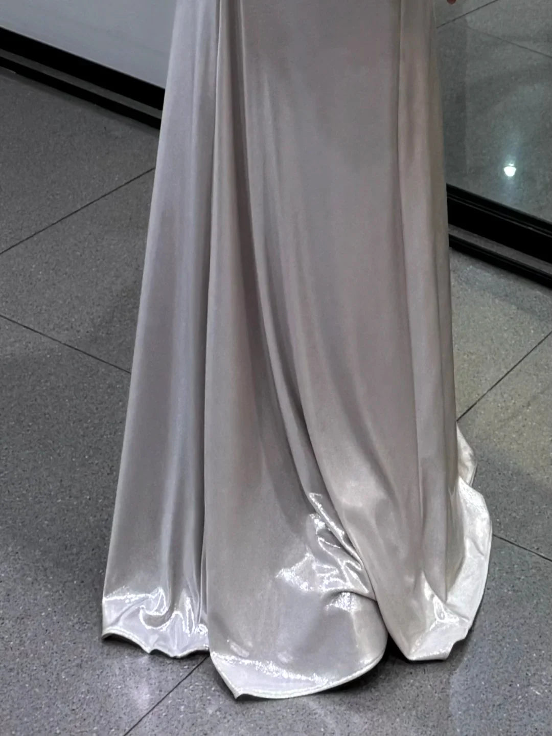 Silver Glitter Sheath Cowl Neck Floor-Length Dress