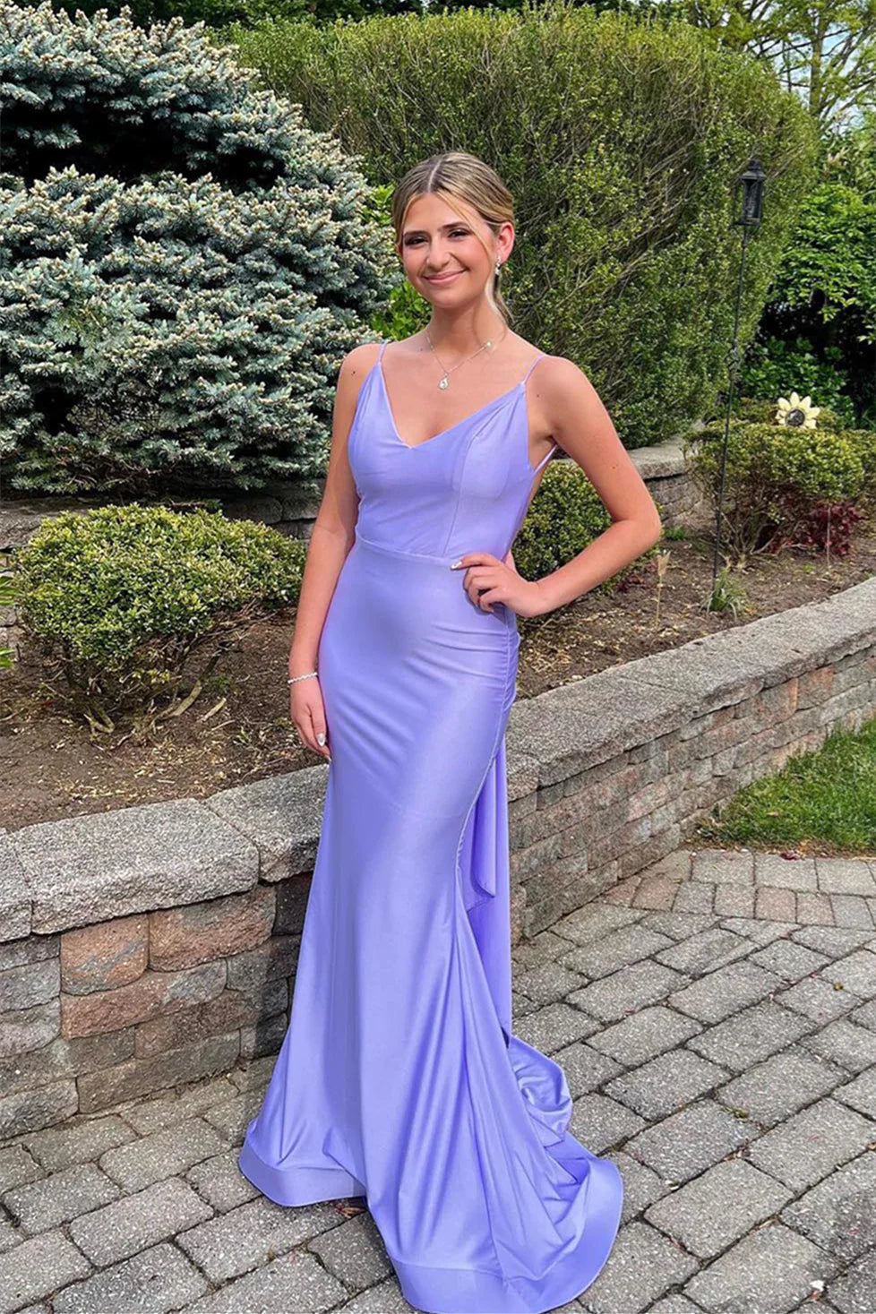Lemon Satin Sheath/Column Floor-Length Dress with Ruched Side Detail & Spaghetti Straps
