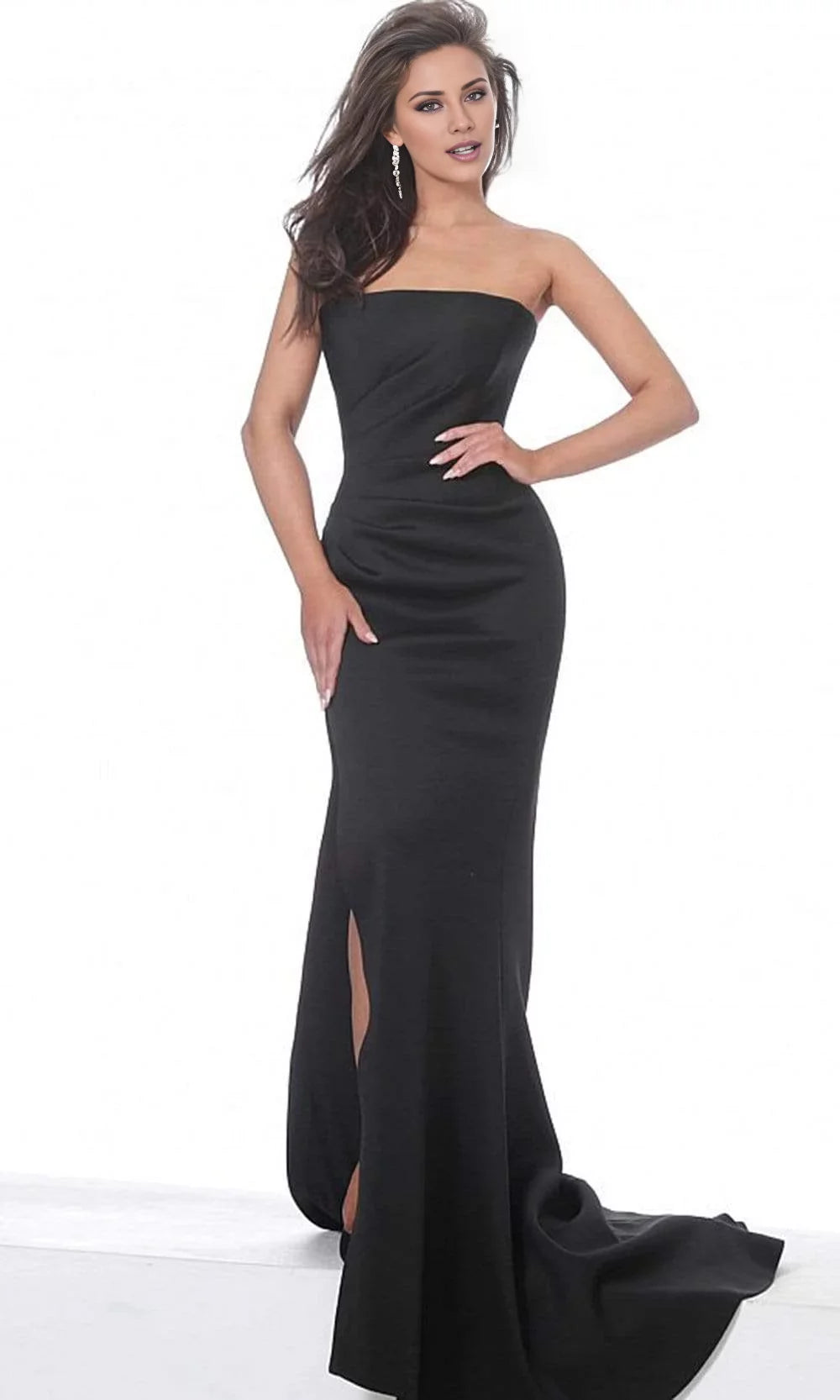 Satin Strapless Ruched Bodice Mermaid Silhouette High-Slit Train Floor-Length Timeless Formal Evening Dress