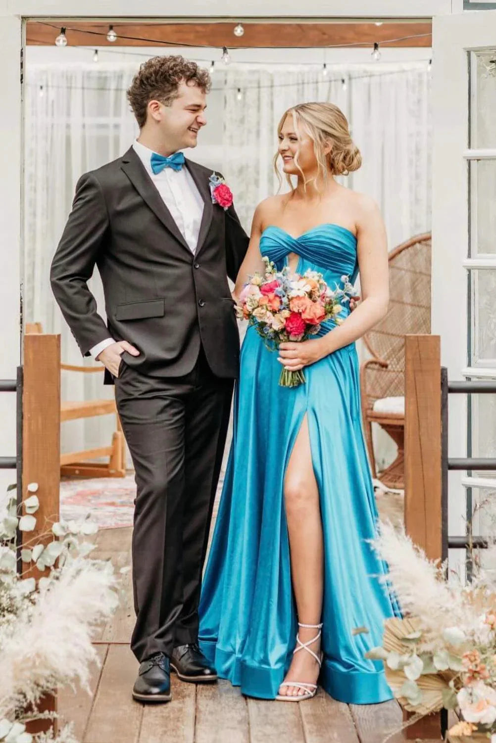 Royal Blue Satin A-Line Floor-Length Evening Dress with Sweetheart Neckline
