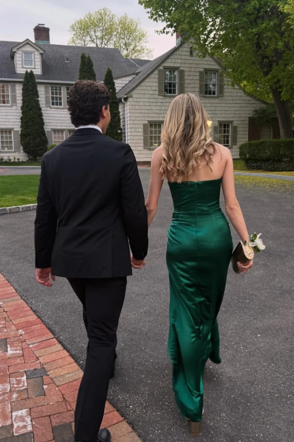Emerald Satin Straight Neck Sheath/column Floor-Length Dress with High Slit