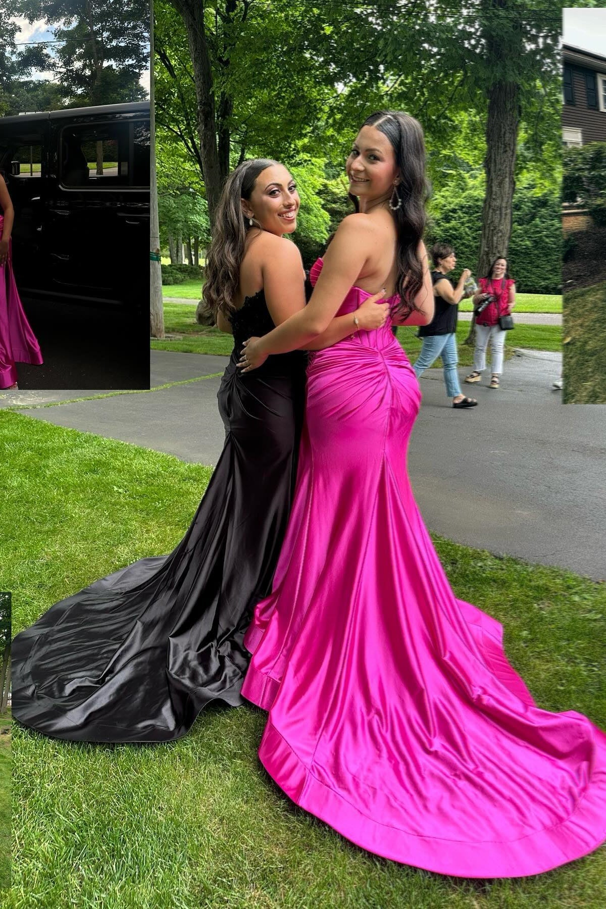 Satin Strapless Sweetheart Twist Bodice Cutout Ruched High-Slit Mermaid Train Prom Dress