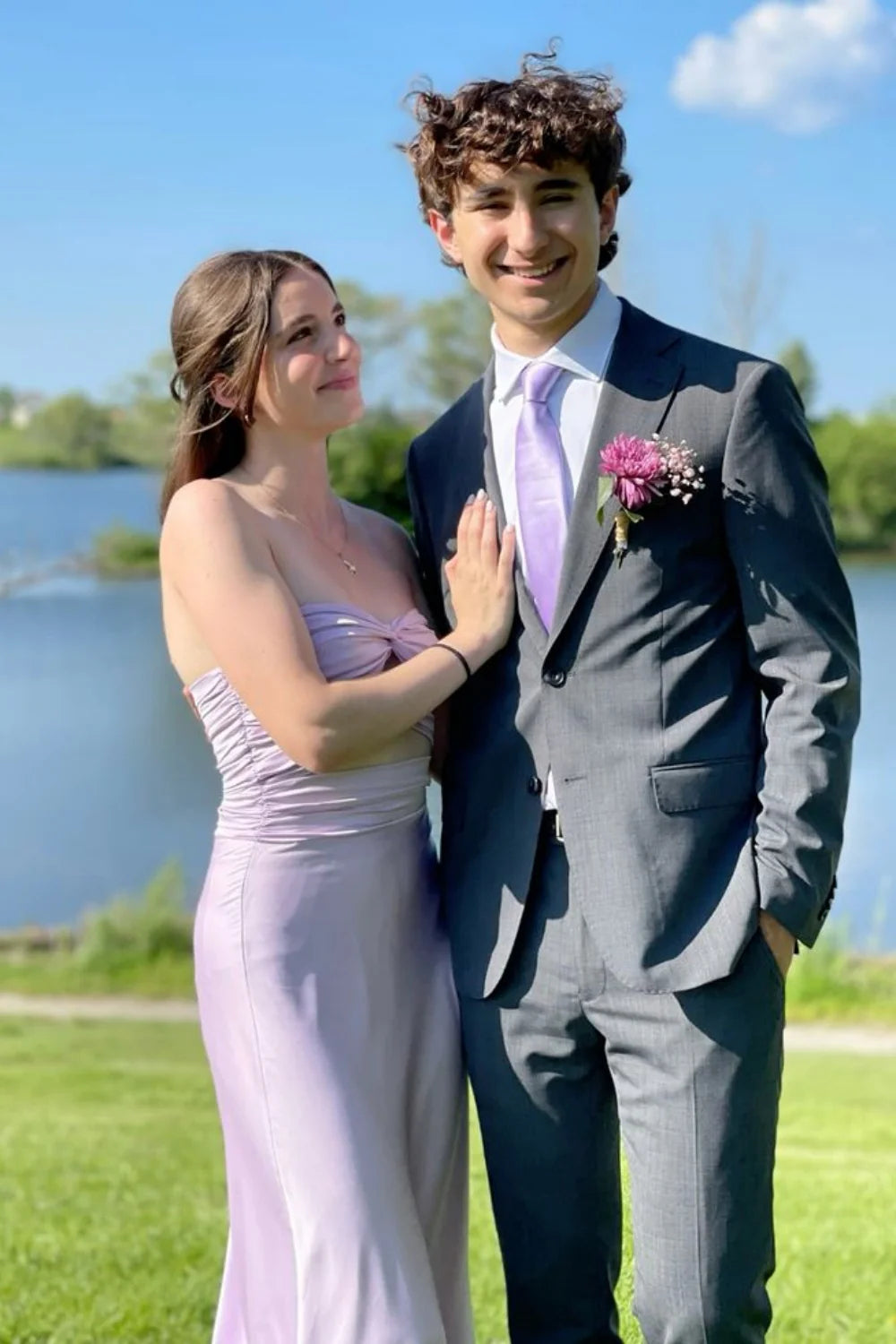 Lavender Satin Sheath/column Floor-Length Gown - Twisted Bust Ruched Bodice
