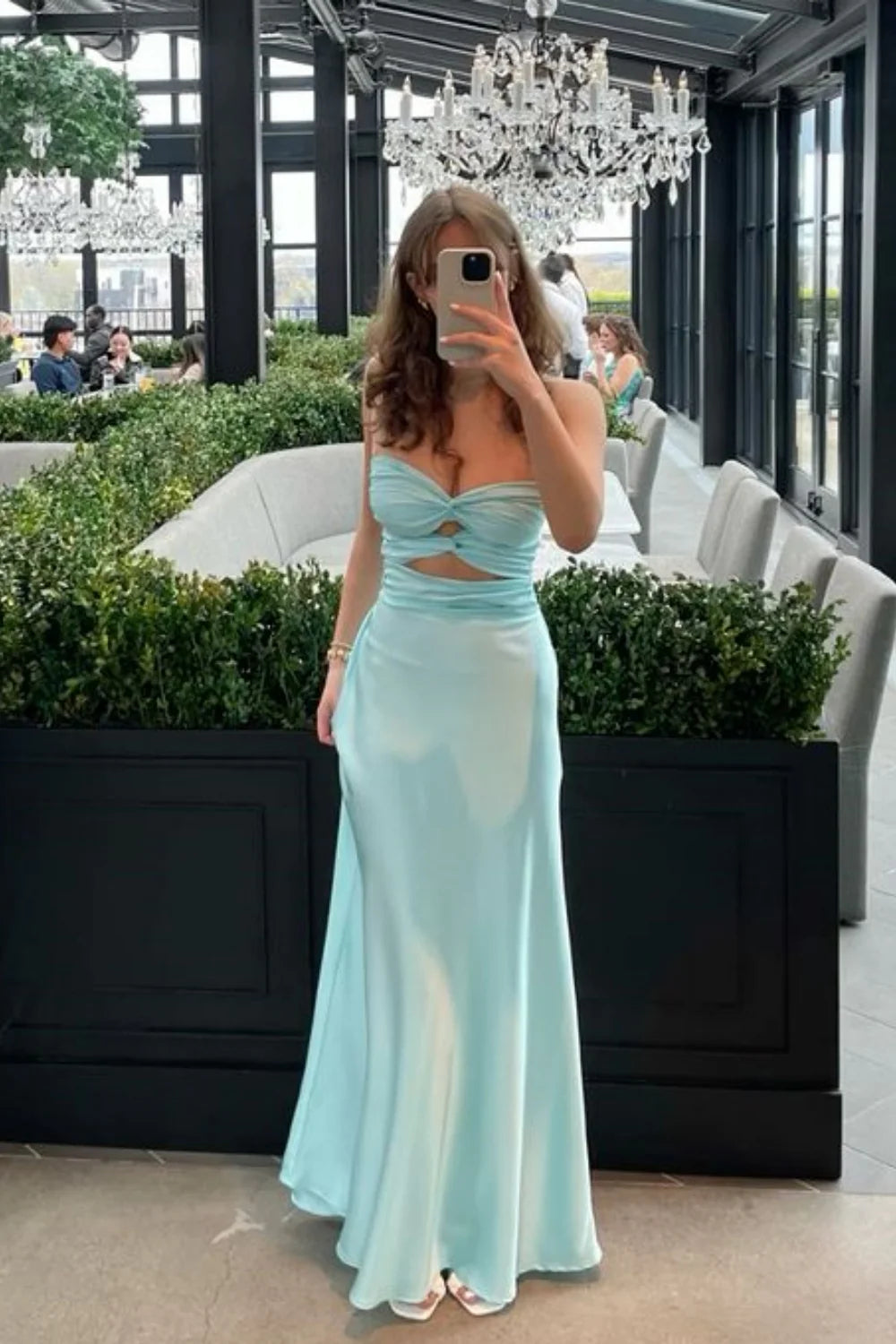 Lavender Satin Sheath/column Floor-Length Gown - Twisted Bust Ruched Bodice