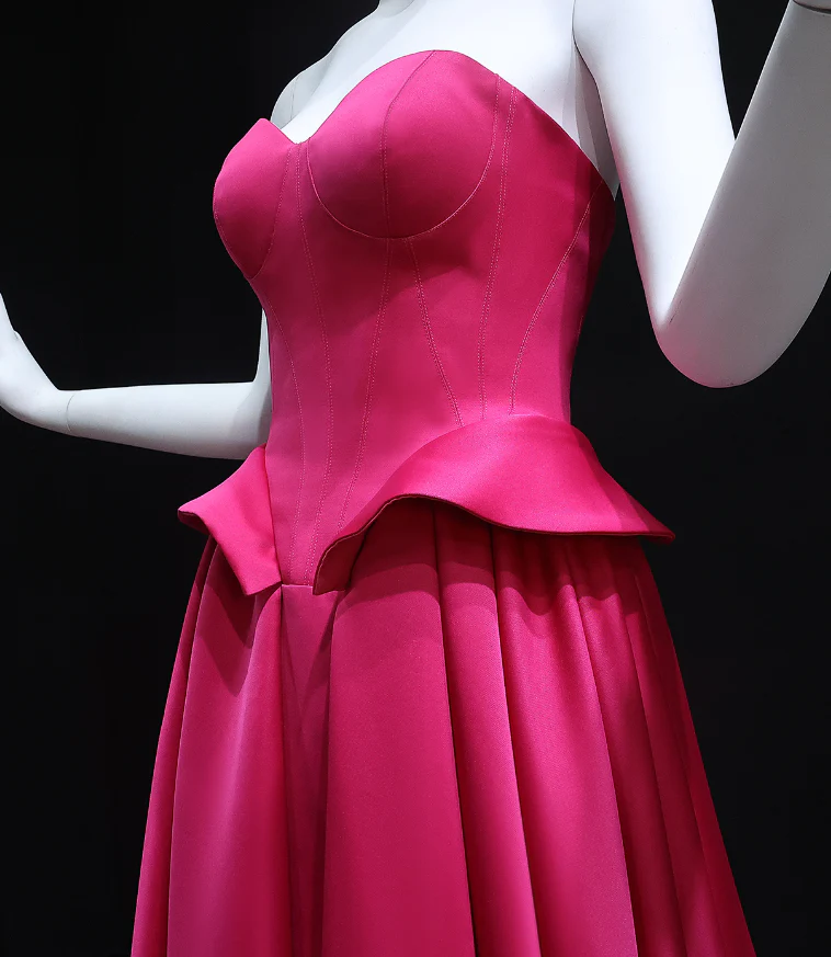 Satin Sweetheart Strapless Corset Peplum A-Line Train Evening Dress