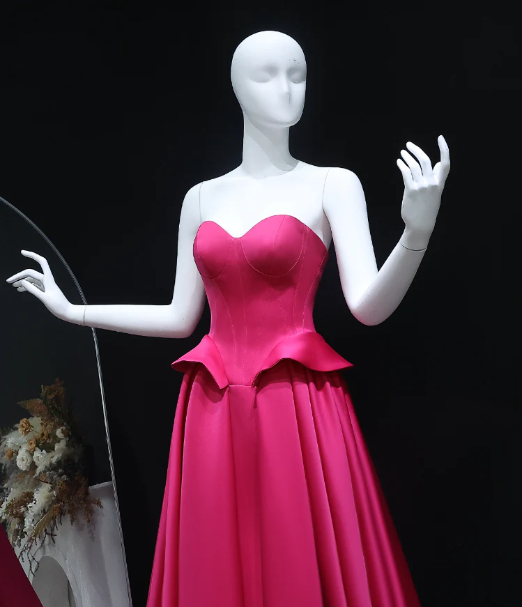 Satin Sweetheart Strapless Corset Peplum A-Line Train Evening Dress