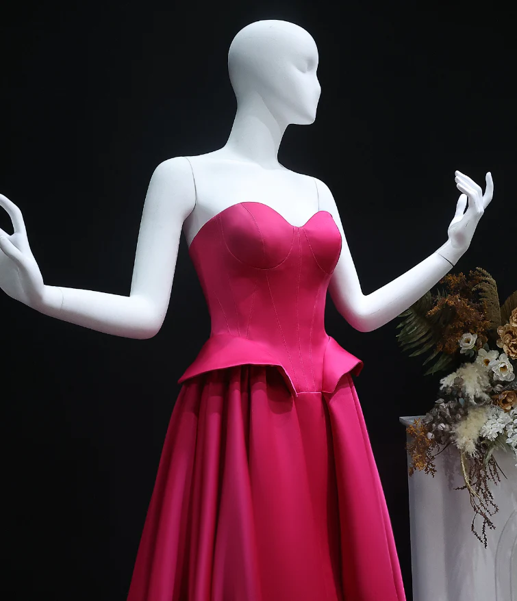 Satin Sweetheart Strapless Corset Peplum A-Line Train Evening Dress